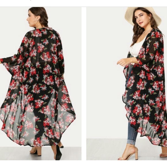 Tops - 💋🐝SALE🐝💋  Floral Print Dip Hem Kimono